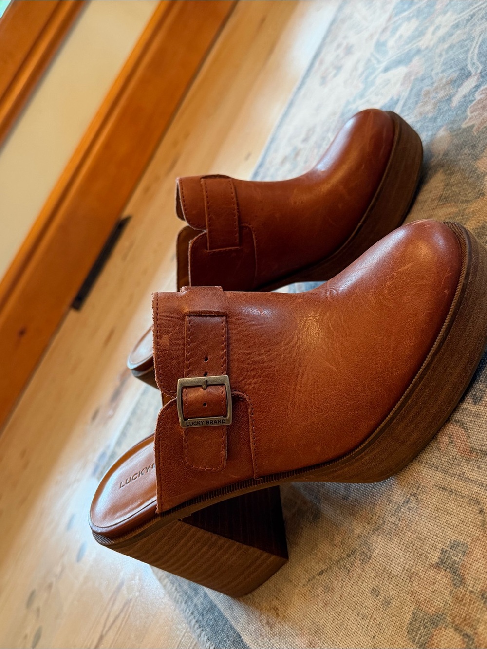 Lucky Brand Chestnut Leather Mule Heels with Buckle